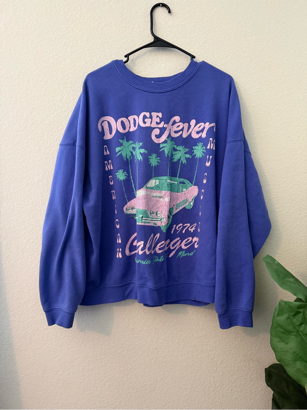 "Dodge Fever" Graphic Sweatshirt in Bold Periwinkle Blue & Pink